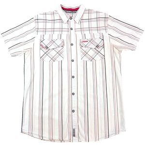 Polaris RZR Men Large Button Down White Plaid Short Sleeve Racing Off Road Top